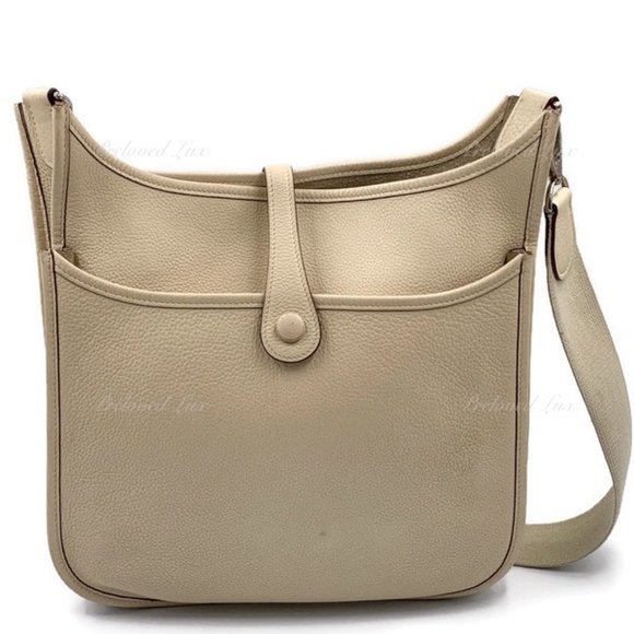 Authentic HERMES Ivory Beige Clemence Evelyne II PM Crossbody Bag - Picture 3 of 16